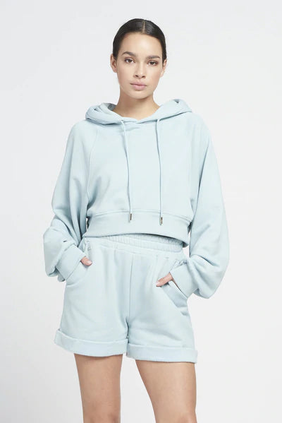 Katie cotton blend cropped hoodie - Ice Blue
