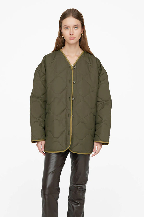 Anine Bing Paddington Raincoat, Quilted Jacket, Green
