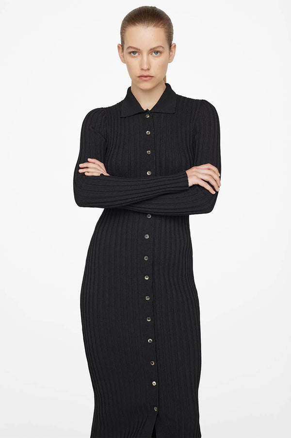 Anine Bing Joslyn knitted wide-rib cardigan dress, black, women