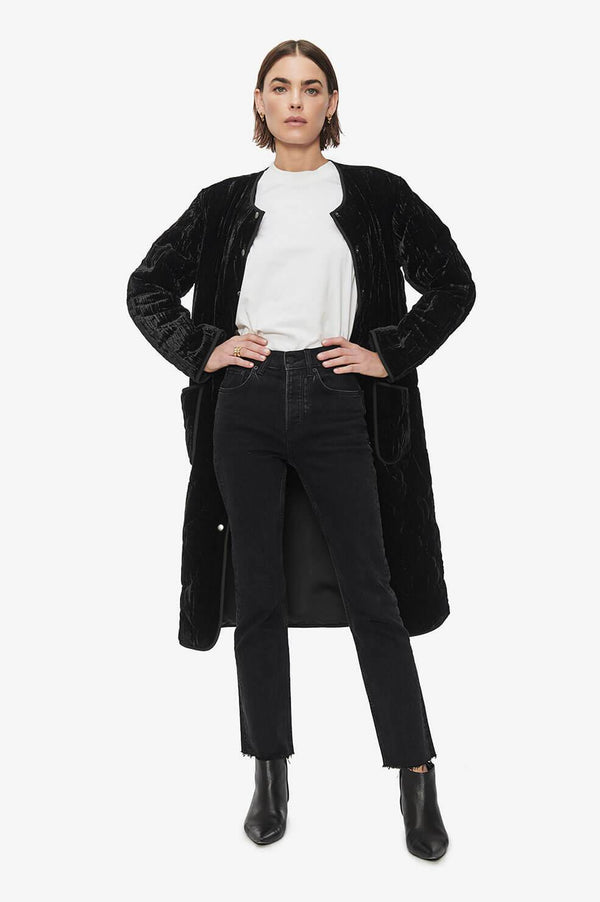 Anine Bing flared cropped high-waisted jeans with raw hem faded black