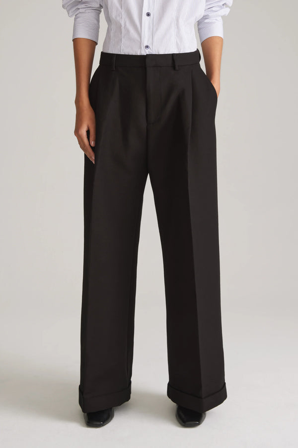 Hope Loose wide-legged, double-cotton Pleated Trousers, black, women