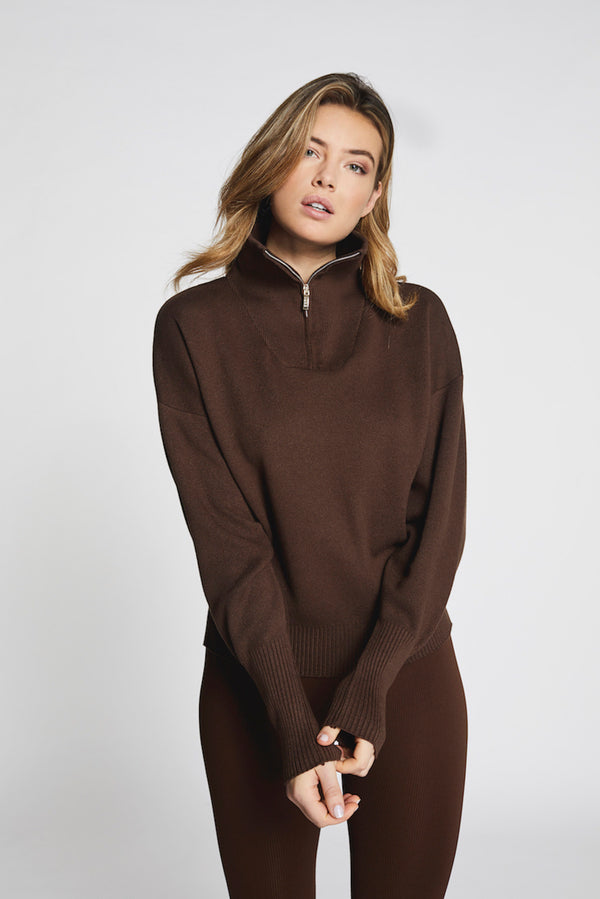 Lune Active - Zip knitted sweater, Brown, Women