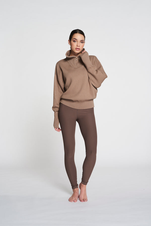 Lune Active - Zip knitted sweater, Light Brown, Taupe, Women