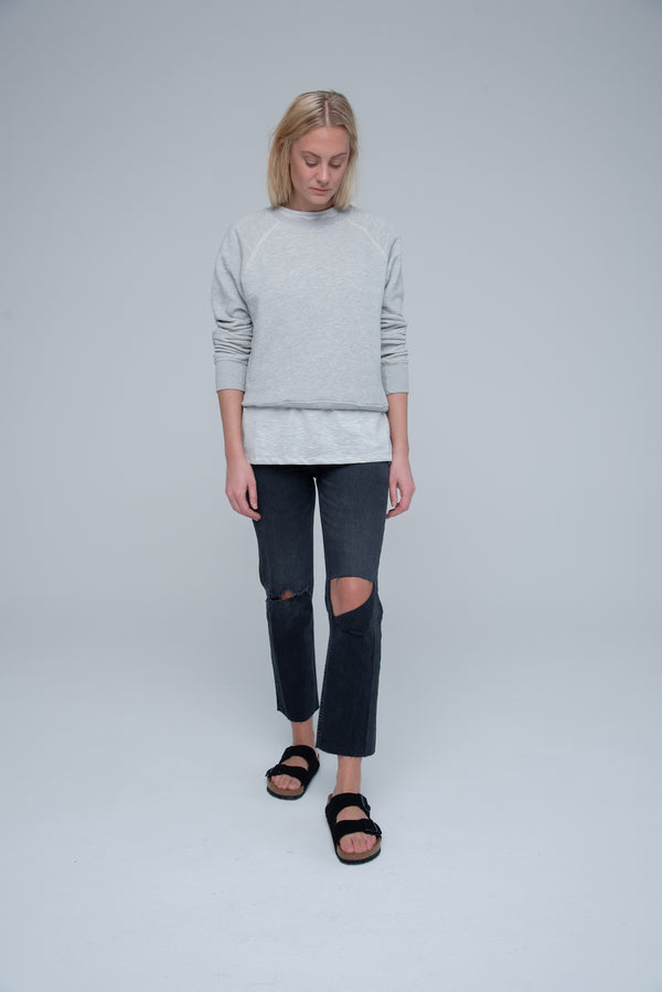 ReDone stretch high rise Grey Jeans with rips and raw hem