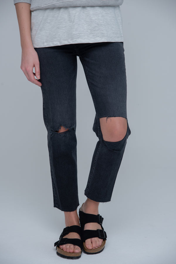 ReDone stretch high rise Grey Jeans with rips and raw hem