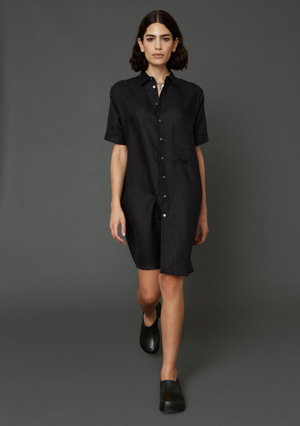Hope Elma Dress - oversized short-sleeved black linen dress - Women