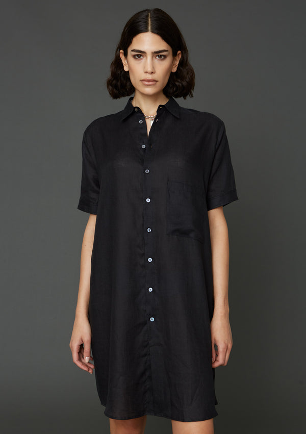 Hope Elma Dress - oversized short-sleeved black linen dress - Women