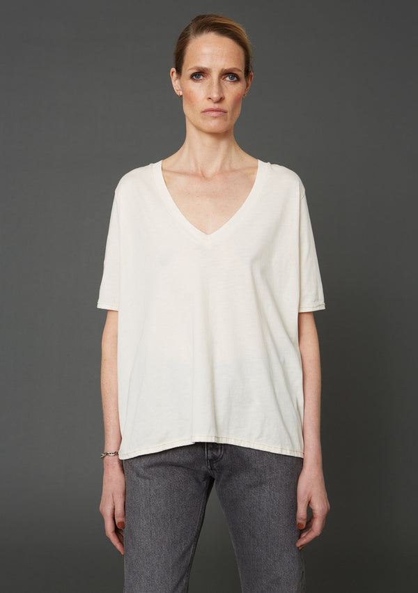 Hope - oversized V-neck T-shirt, Light Beige, Women