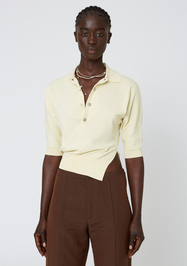 Hope Twist cropped short-sleeve yellow top with a split-women