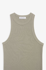 Anine Bing ribbed green Khaki Tank Top with high crew neck