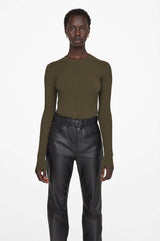 Anine Bing Cecily ribbed knit Top, Olive, Women