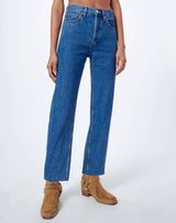 ReDone High Rise straight leg cropped Blue Jeans with raw hem