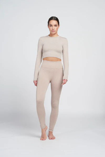 Luna high-waisted rib legging - Beige Melange