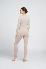 Luna high-waisted rib legging - Beige Melange