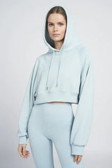 Katie cotton blend cropped hoodie - Ice Blue