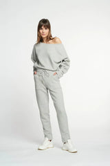 Katie cotton blend oversized crew - Grey Melange