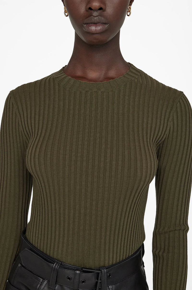 Anine Bing Cecily ribbed knit Top, Olive, Women