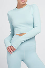 Polly rib long-sleeve cropped top - Ice Blue