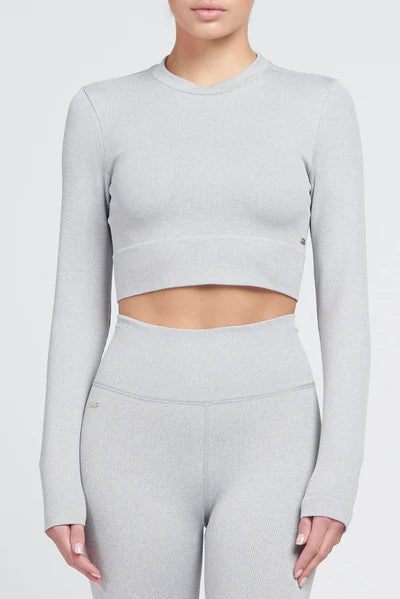 Polly rib long-sleeve cropped top - Grey Melange