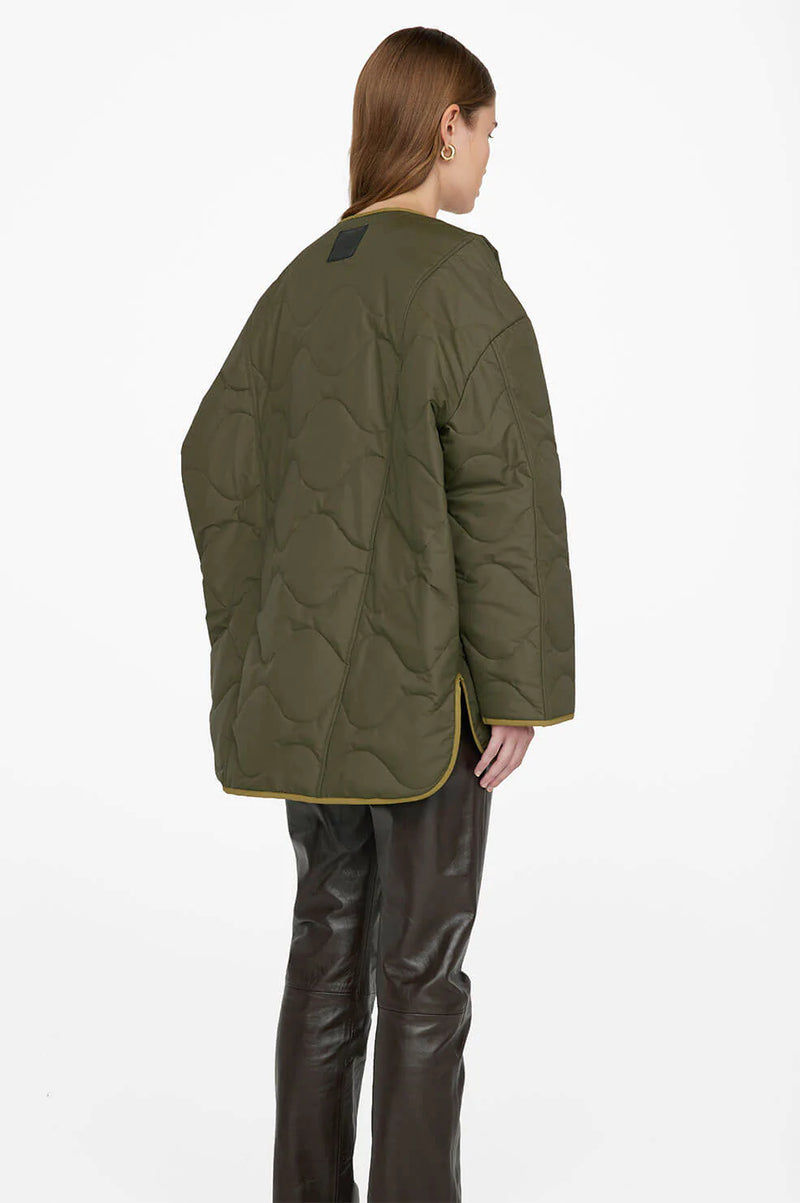 Anine Bing Paddington Raincoat, Quilted Jacket, Green