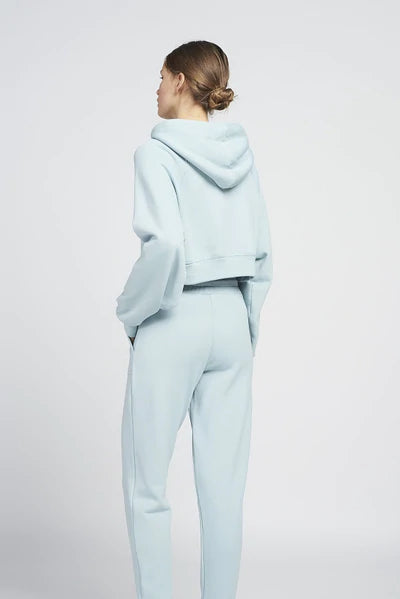 Katie cotton blend cropped hoodie - Ice Blue