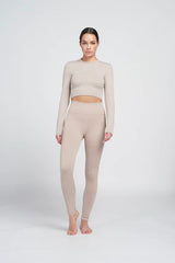 Polly rib long-sleeve cropped top - Beige Melange