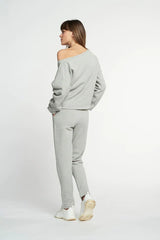 Katie cotton blend oversized crew - Grey Melange