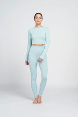 Polly rib long-sleeve cropped top - Ice Blue