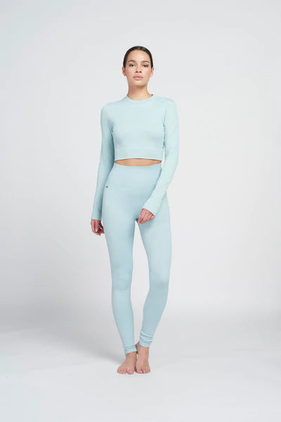 Polly rib long-sleeve cropped top - Ice Blue