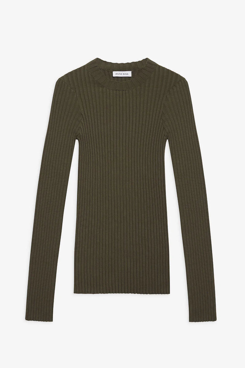 Anine Bing Cecily ribbed knit Top Olive Women WearForever