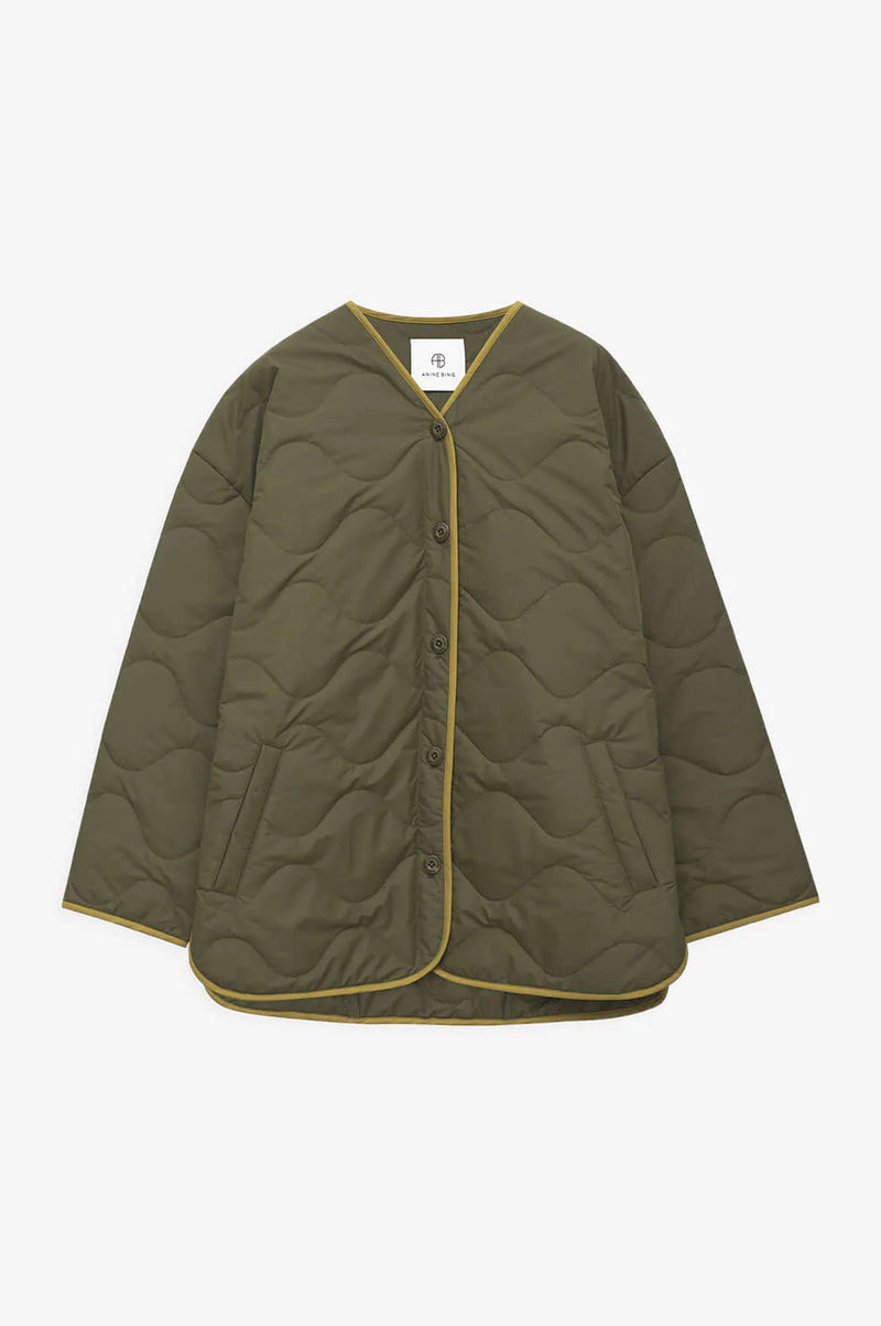 Anine Bing Paddington Raincoat, Quilted Jacket, Green