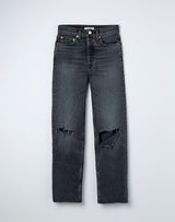 ReDone stretch high rise Grey Jeans with rips and raw hem