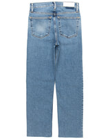 ReDone stretch high rise straight leg Blue Jeans with raw hem