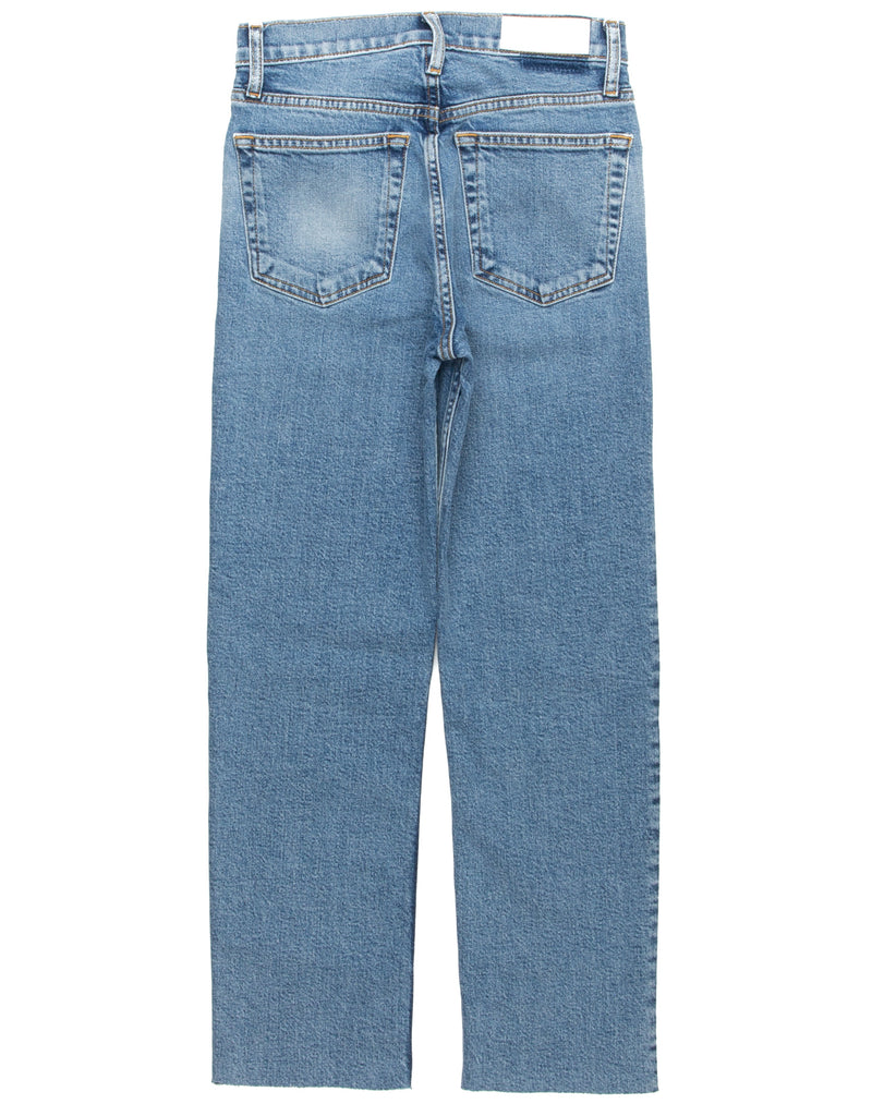 ReDone stretch high rise straight leg Blue Jeans with raw hem
