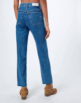 ReDone High Rise straight leg cropped Blue Jeans with raw hem