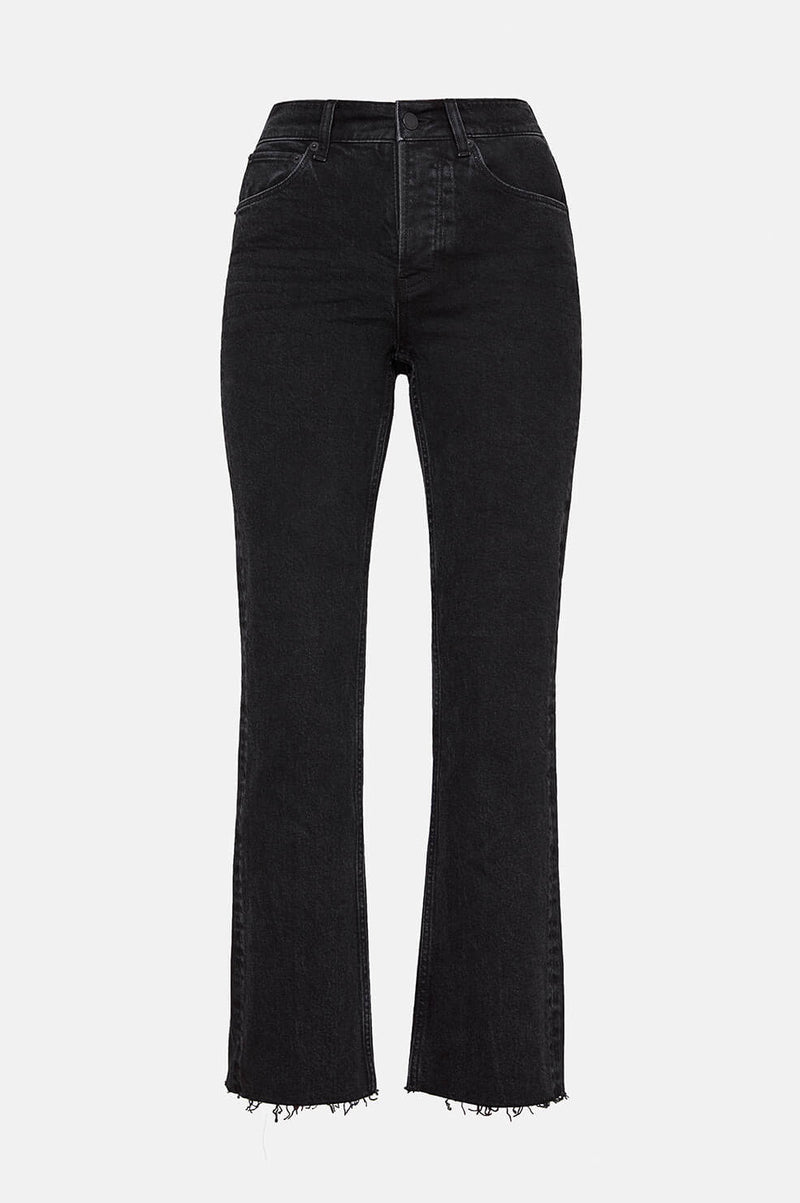 Anine Bing flared cropped high-waisted jeans with raw hem faded black