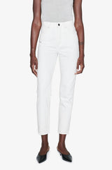 Anine Bing ultra high rise waist cropped slim straight white jeans