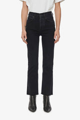 Anine Bing flared cropped high-waisted jeans with raw hem faded black