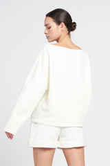 Katie cotton blend oversized crew - Cream White