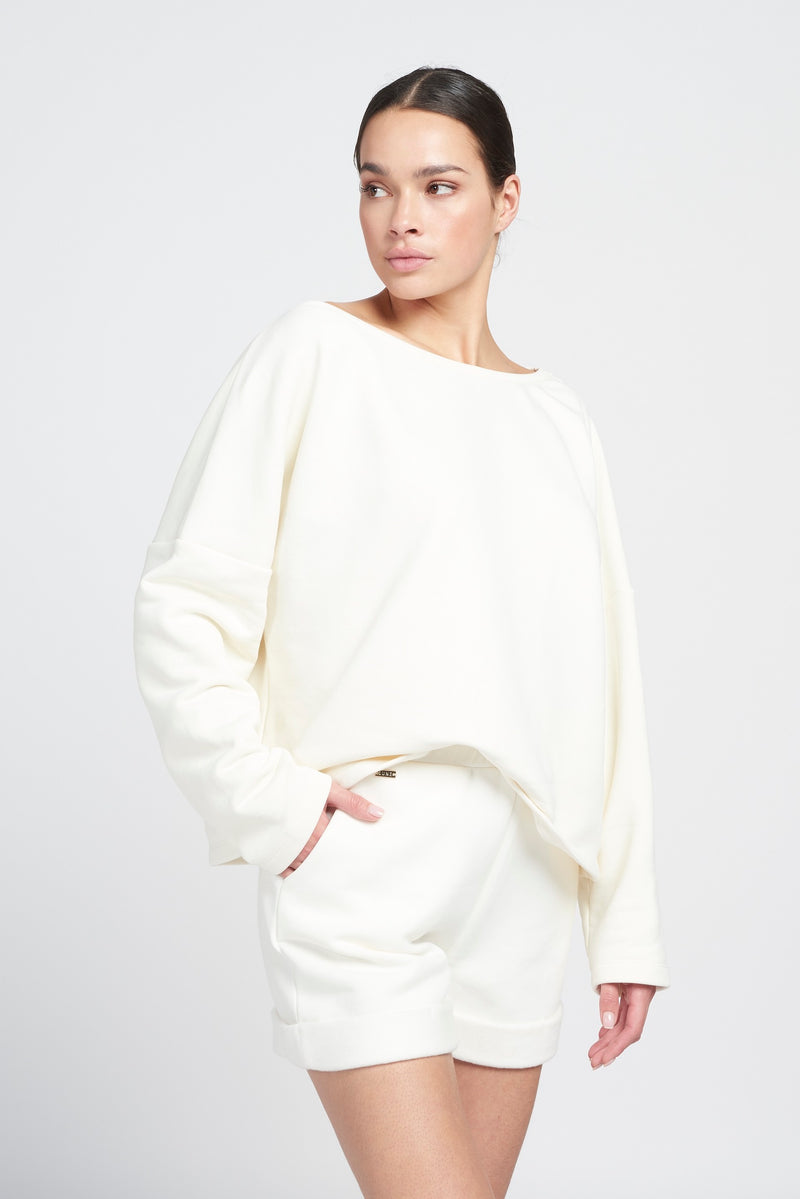 Katie cotton blend oversized crew - Cream White