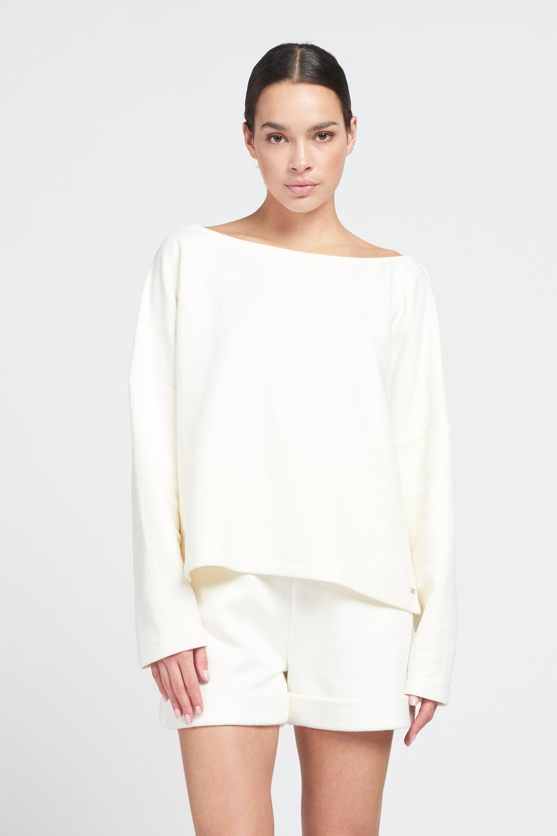 Katie cotton blend oversized crew - Cream White