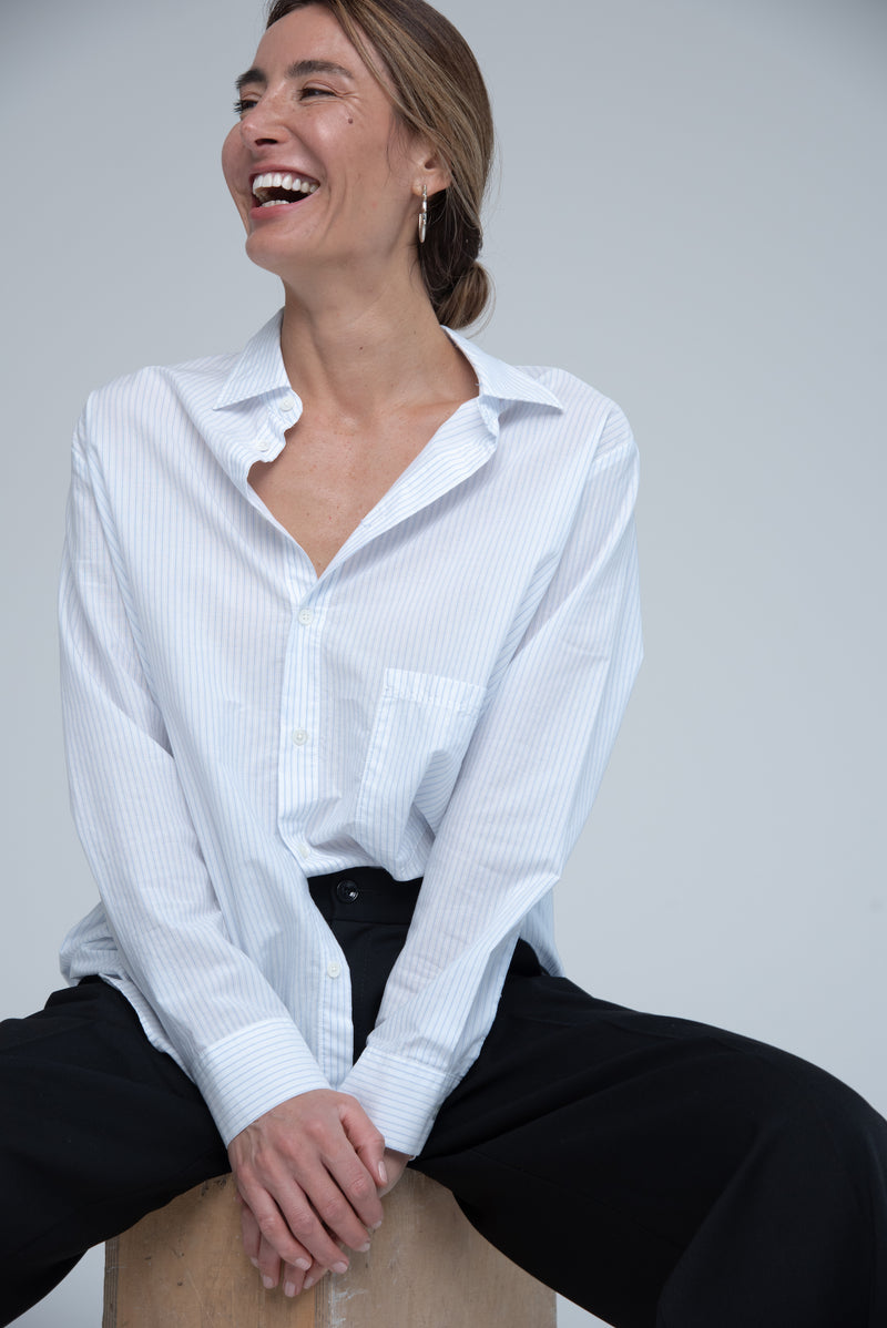 Hope - Cotton oversized shirt, Blue Stripe, Women