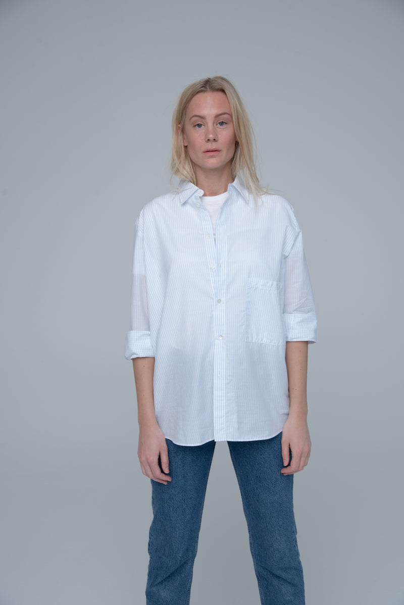 Hope - Cotton oversized shirt, Blue Stripe, Women