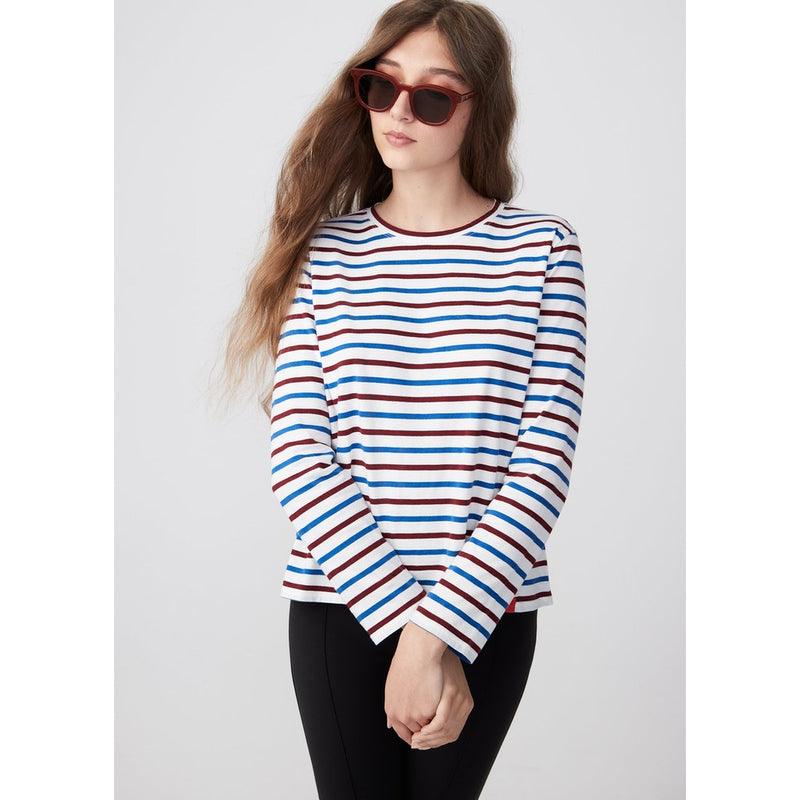 Kule Cream Red Blue Striped Longsleeved top Women