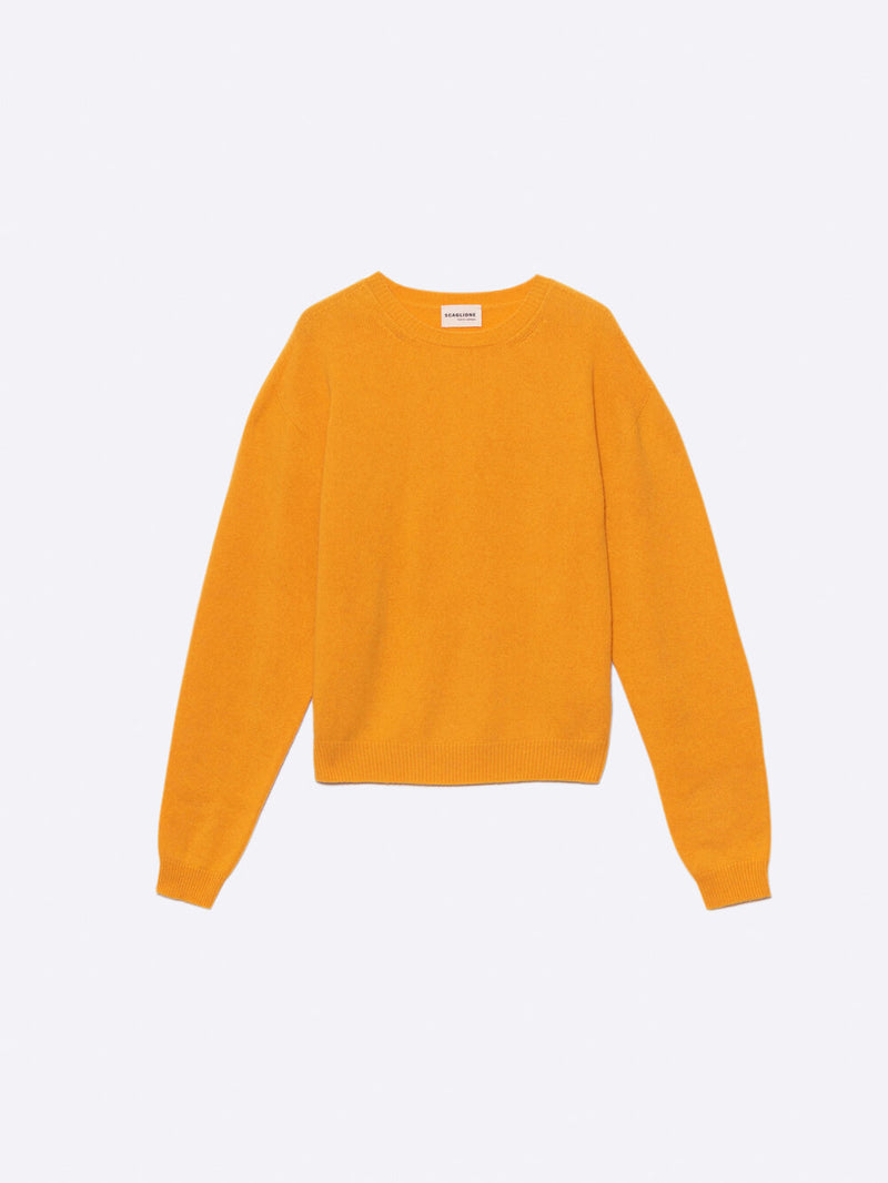 Scaglione - Round Neck 100% Cashmere Sweater, Mango/Orange, Women