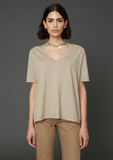 Hope We Tee, oversized Khaki beige V-neck T-shirt, Women