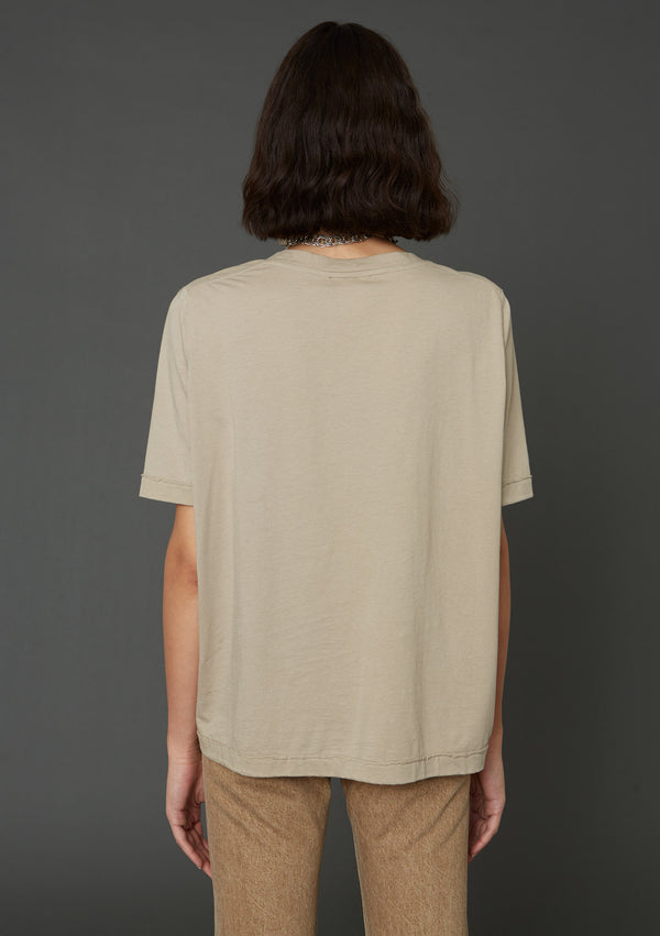 Hope We Tee, oversized Khaki beige V-neck T-shirt, Women