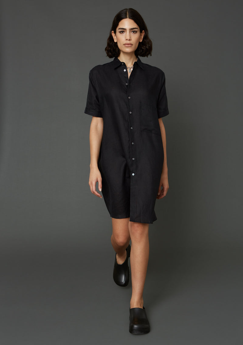 Hope Elma Dress - oversized short-sleeved black linen dress - Women