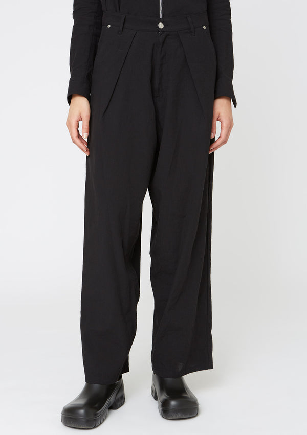 Hope Block Trousers - wide leg - black - linen-cotton - women