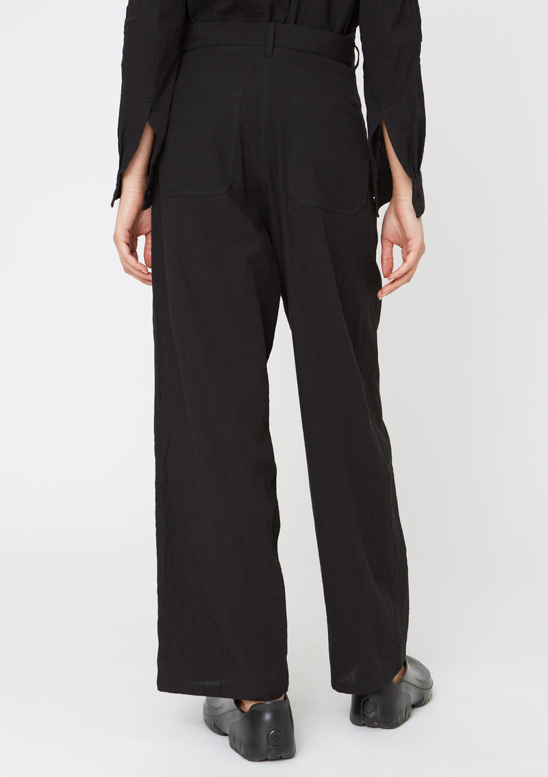 Hope Block Trousers - wide leg - black - linen-cotton - women